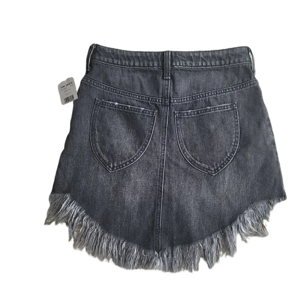 Free People We the Free Black Denim Fringe Skirt - Size 25